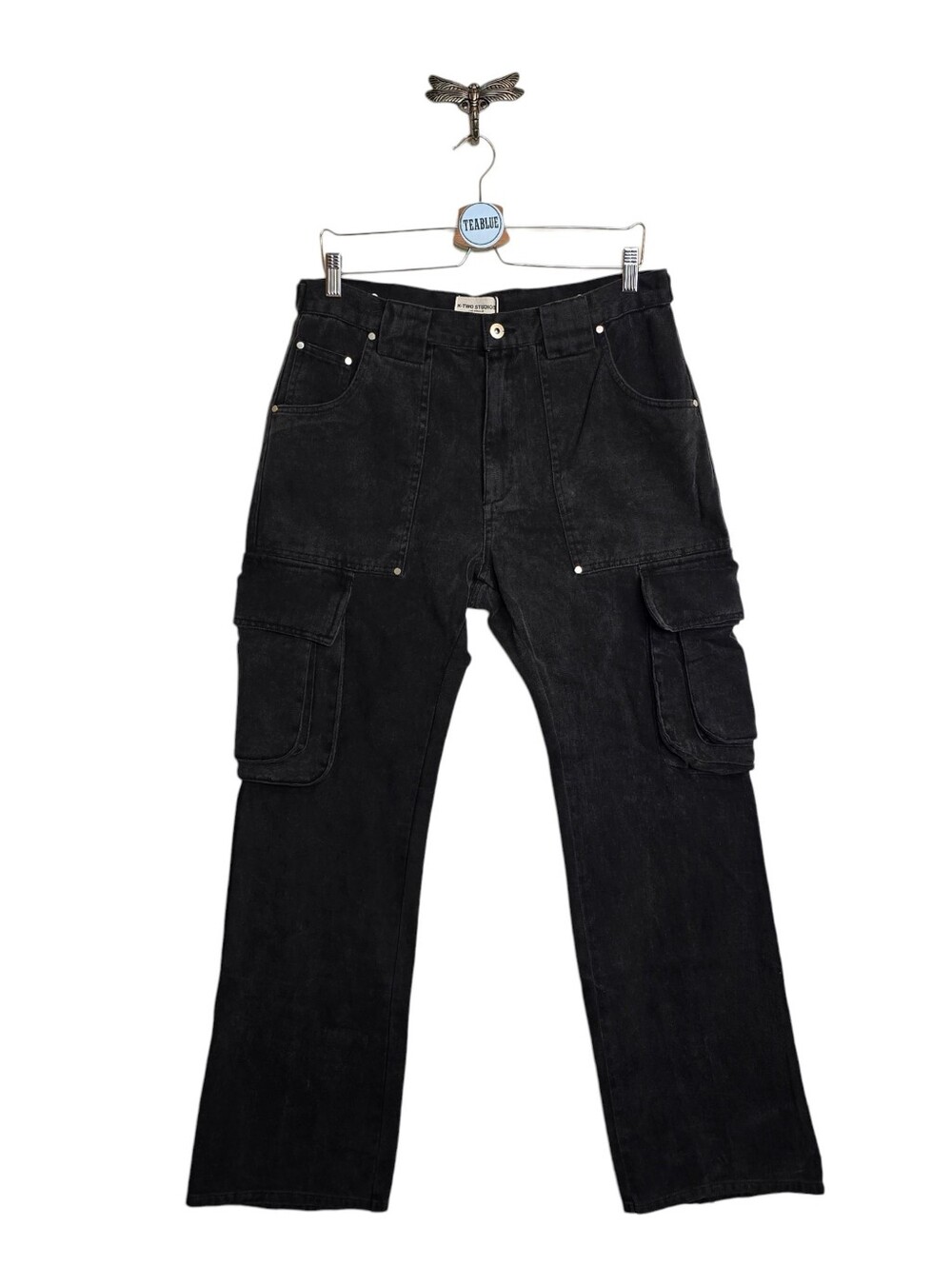 K-TWO Studios Black Cargo Jeans Men's Size L Wide Leg Utility Carpenter Pants